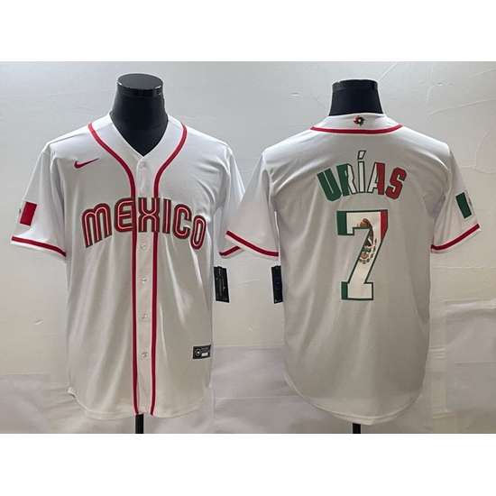 Men Mexico Baseball 7 Julio Urias 2023 White World Baseball Classic Stitched JerseyS Men Mexico Baseball 7 Julio Urias 2023 White World Baseball Classic Stitched JerseyS