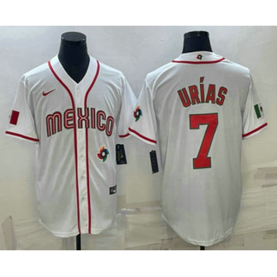 Men Mexico Baseball #7 Julio Urias 2023 White World Baseball Classic Stitched Jerseys Men Mexico Baseball #7 Julio Urias 2023 White World Baseball Classic Stitched Jerseys