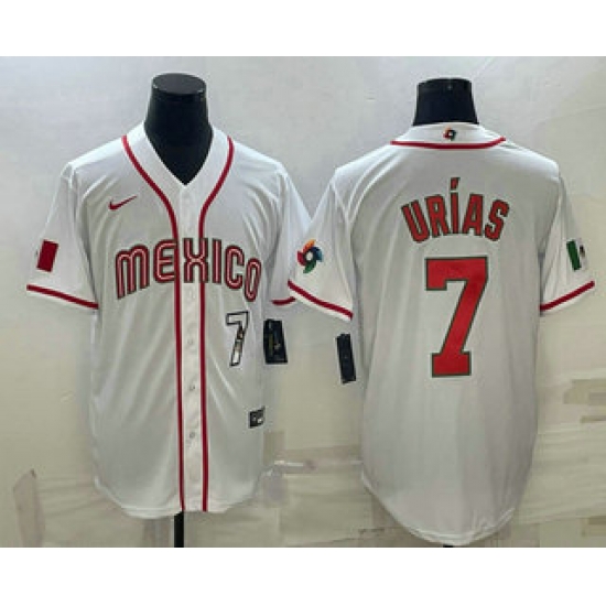 Men Mexico Baseball #7 Julio Urias Number 2023 White World Baseball Classic Stitched Jersey 4 Men Mexico Baseball #7 Julio Urias Number 2023 White World Baseball Classic Stitched Jersey 4