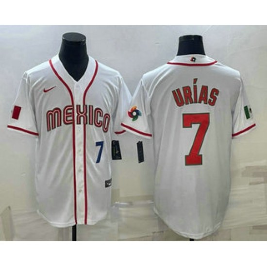 Men Mexico Baseball #7 Julio Urias Number 2023 White World Baseball Classic Stitched Jersey1 Men Mexico Baseball #7 Julio Urias Number 2023 White World Baseball Classic Stitched Jersey1