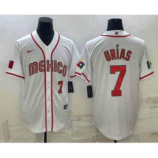 Men Mexico Baseball #7 Julio Urias Number 2023 White World Baseball Classic Stitched Jersey2 Men Mexico Baseball #7 Julio Urias Number 2023 White World Baseball Classic Stitched Jersey2