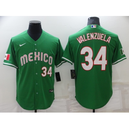 Men's Mexico Baseball #34 Fernando Valenzuela Number 2023 Green World Baseball Classic Stitched Jersey3 Men's Mexico Baseball #34 Fernando Valenzuela Number 2023 Green World Baseball Classic Stitched Jersey3
