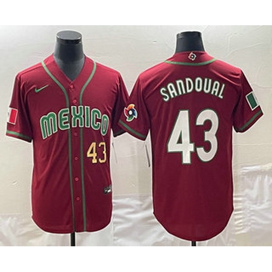 Men's Mexico Baseball #43 Patrick Sandoval Number 2023 Red World Classic Stitched Jerseys Men's Mexico Baseball #43 Patrick Sandoval Number 2023 Red World Classic Stitched Jerseys