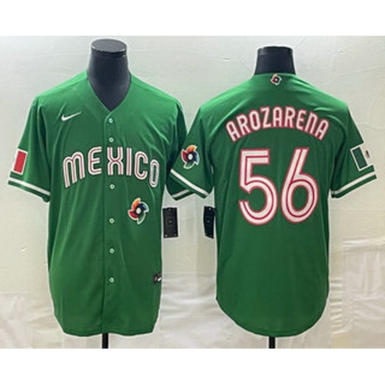 Men's Mexico Baseball #56 Randy Arozarena 2023 Green World Classic Stitched Jerseys Men's Mexico Baseball #56 Randy Arozarena 2023 Green World Classic Stitched Jerseys