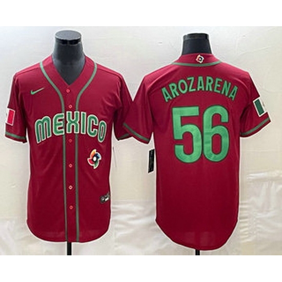 Men's Mexico Baseball #56 Randy Arozarena 2023 Red World Classic Stitched Jerseys Men's Mexico Baseball #56 Randy Arozarena 2023 Red World Classic Stitched Jerseys