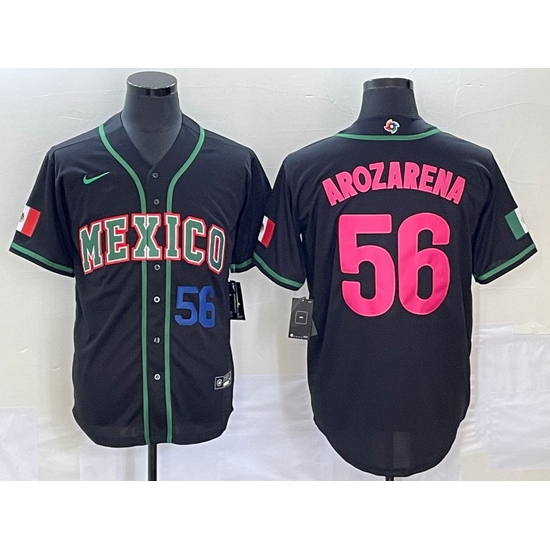 Men's Mexico Baseball #56 Randy Arozarena Number 2023 Black Pink World Classic Stitched Jersey2 Men's Mexico Baseball #56 Randy Arozarena Number 2023 Black Pink World Classic Stitched Jersey2