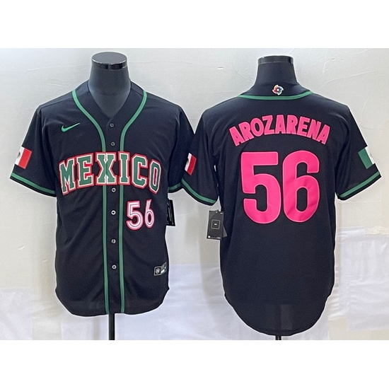 Men's Mexico Baseball #56 Randy Arozarena Number 2023 Black Pink World Classic Stitched Jersey3 Men's Mexico Baseball #56 Randy Arozarena Number 2023 Black Pink World Classic Stitched Jersey3
