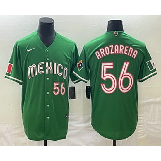 Men's Mexico Baseball #56 Randy Arozarena Number 2023 Green World Classic Stitched Jersey2 Men's Mexico Baseball #56 Randy Arozarena Number 2023 Green World Classic Stitched Jersey2