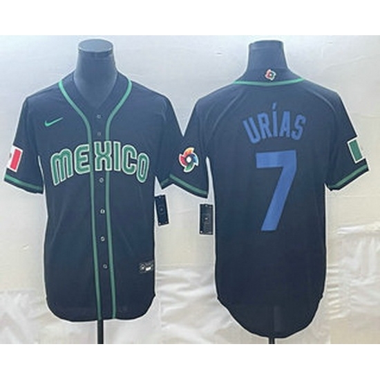 Men's Mexico Baseball #7 Julio Urias 2023 Black Blue World Classic Stitched Jersey Men's Mexico Baseball #7 Julio Urias 2023 Black Blue World Classic Stitched Jersey