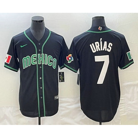 Men's Mexico Baseball #7 Julio Urias 2023 Black White World Classic Stitched Jersey Men's Mexico Baseball #7 Julio Urias 2023 Black White World Classic Stitched Jersey