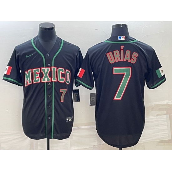 Men's Mexico Baseball #7 Julio Urias 2023 Black World Baseball Classic Stitched Jerseys 5 Men's Mexico Baseball #7 Julio Urias 2023 Black World Baseball Classic Stitched Jerseys 5