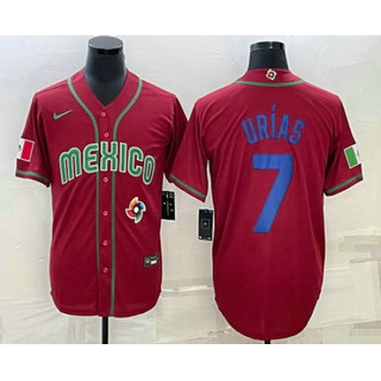 Men's Mexico Baseball #7 Julio Urias 2023 Red Blue World Baseball Classic Stitched Jerseys Men's Mexico Baseball #7 Julio Urias 2023 Red Blue World Baseball Classic Stitched Jerseys