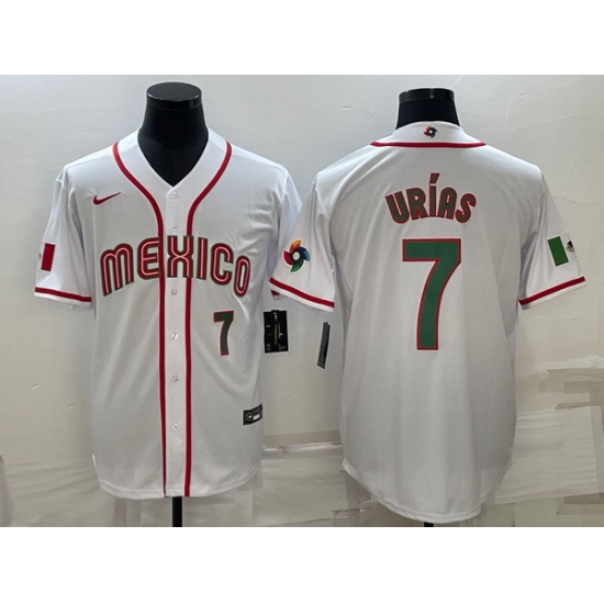 Men's Mexico Baseball #7 Julio Urias 2023 White World Baseball Classic Stitched Jerseys 2 Men's Mexico Baseball #7 Julio Urias 2023 White World Baseball Classic Stitched Jerseys 2