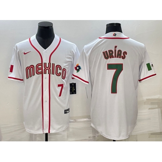 Men's Mexico Baseball #7 Julio Urias 2023 White World Baseball Classic Stitched Jerseys Men's Mexico Baseball #7 Julio Urias 2023 White World Baseball Classic Stitched Jerseys