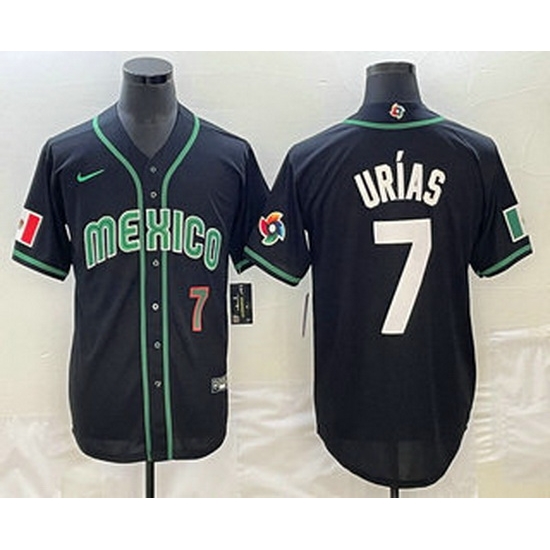 Men's Mexico Baseball #7 Julio Urias Number 2023 Black White World Classic Stitched Jersey2 Men's Mexico Baseball #7 Julio Urias Number 2023 Black White World Classic Stitched Jersey2