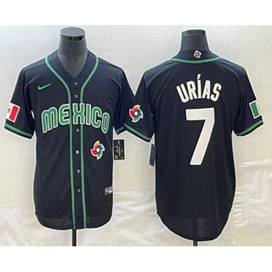 Men's Mexico Baseball #7 Julio Urias Number 2023 Black White World Classic Stitched Jersey3 Men's Mexico Baseball #7 Julio Urias Number 2023 Black White World Classic Stitched Jersey3