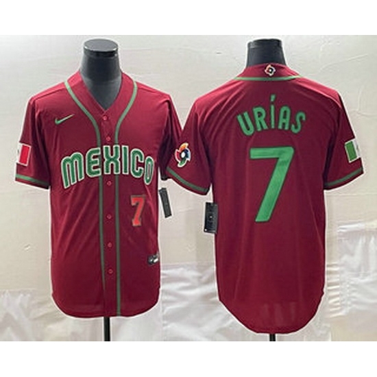 Mens Mexico Baseball #7 Julio Urias Number 2023 Red Green World Baseball Classic Stitched Jersey Mens Mexico Baseball #7 Julio Urias Number 2023 Red Green World Baseball Classic Stitched Jersey
