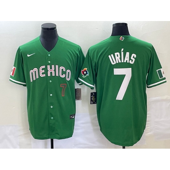 Men's Mexico Baseball #7 Julio Urias Number Green 2023 World Baseball Classic Stitched Jersey 2 Men's Mexico Baseball #7 Julio Urias Number Green 2023 World Baseball Classic Stitched Jersey 2