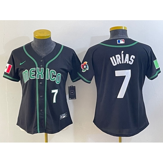 Women's Mexico Baseball #7 Julio Urias Number 2023 Black World Classic Stitched Jersey1 Women's Mexico Baseball #7 Julio Urias Number 2023 Black World Classic Stitched Jersey1