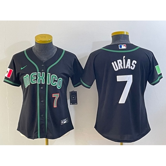 Women's Mexico Baseball #7 Julio Urias Number 2023 Black World Classic Stitched Jersey3 Women's Mexico Baseball #7 Julio Urias Number 2023 Black World Classic Stitched Jersey3