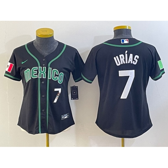 Women's Mexico Baseball #7 Julio Urias Number 2023 Black World Classic Stitched Jersey5 Women's Mexico Baseball #7 Julio Urias Number 2023 Black World Classic Stitched Jersey5