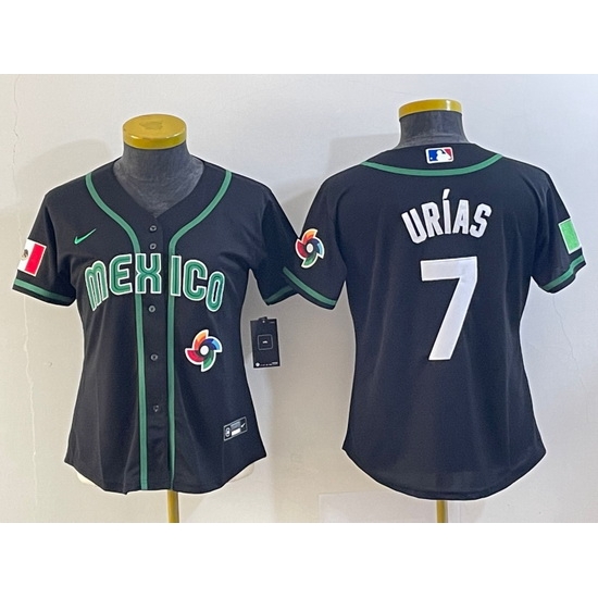 Women's Mexico Baseball #7 Julio Urias Number 2023 Black World Classic Stitched Jersey6 Women's Mexico Baseball #7 Julio Urias Number 2023 Black World Classic Stitched Jersey6