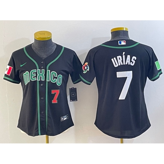 Women's Mexico Baseball #7 Julio Urias Number 2023 Black World Classic Stitched Jersey Women's Mexico Baseball #7 Julio Urias Number 2023 Black World Classic Stitched Jersey