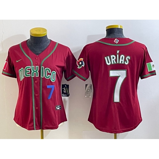 Women's Mexico Baseball #7 Julio Urias Number 2023 Red World Baseball Classic Stitched Jersey3 Women's Mexico Baseball #7 Julio Urias Number 2023 Red World Baseball Classic Stitched Jersey3
