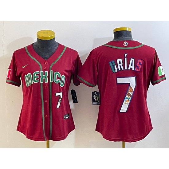 Women's Mexico Baseball #7 Julio Urias Number 2023 Red World Baseball Classic Stitched Jersey8