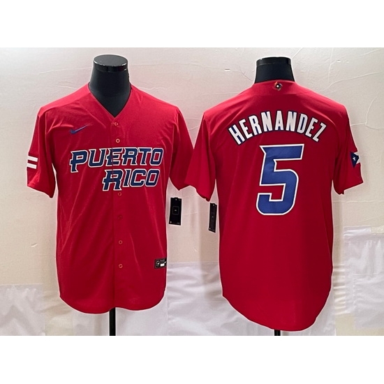 Men Puerto Rico Baseball 5 Enrique Hernandez 2023 Red World Baseball Classic Stitched Jersey Men Puerto Rico Baseball 5 Enrique Hernandez 2023 Red World Baseball Classic Stitched Jersey