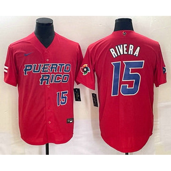 Men's Puerto Rico Baseball #15 Emmanuel Rivera Number 2023 Red World Classic With Patch Stitched Jersey1 Men's Puerto Rico Baseball #15 Emmanuel Rivera Number 2023 Red World Classic With Patch Stitched Jersey1
