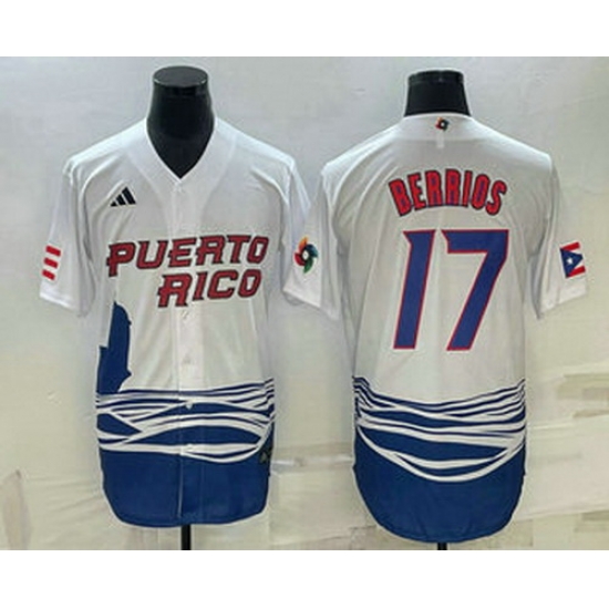 Men's Puerto Rico Baseball #17 Jose Berrios 2023 White World Baseball Classic Stitched Jerseys Men's Puerto Rico Baseball #17 Jose Berrios 2023 White World Baseball Classic Stitched Jerseys