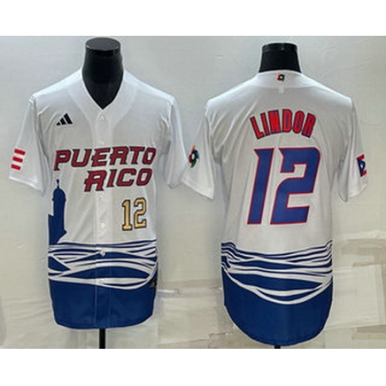 Men's Puerto Rico Baseball #23 Francisco Lindor Number White 2023 World Baseball Classic Stitched Jerseys Men's Puerto Rico Baseball #23 Francisco Lindor Number White 2023 World Baseball Classic Stitched Jerseys