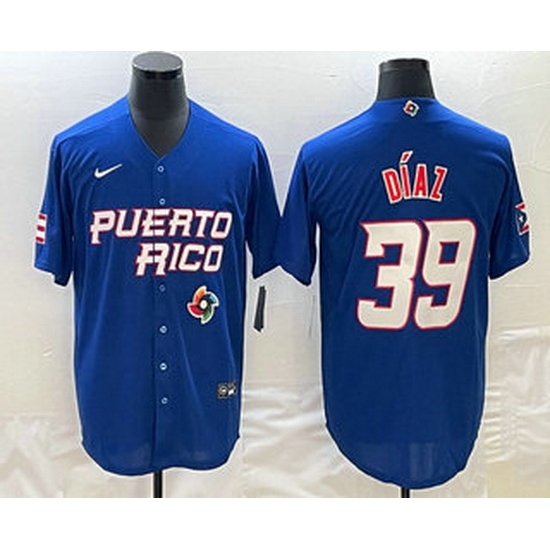 Men's Puerto Rico Baseball #39 Edwin Diaz 2023 Blue World Baseball Classic Stitched Jerseys Men's Puerto Rico Baseball #39 Edwin Diaz 2023 Blue World Baseball Classic Stitched Jerseys