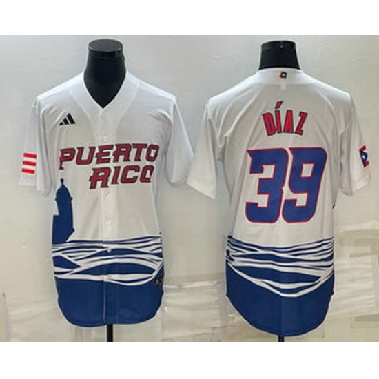 Men's Puerto Rico Baseball #39 Edwin Diaz 2023 White World Baseball Classic Stitched Jersey Men's Puerto Rico Baseball #39 Edwin Diaz 2023 White World Baseball Classic Stitched Jersey