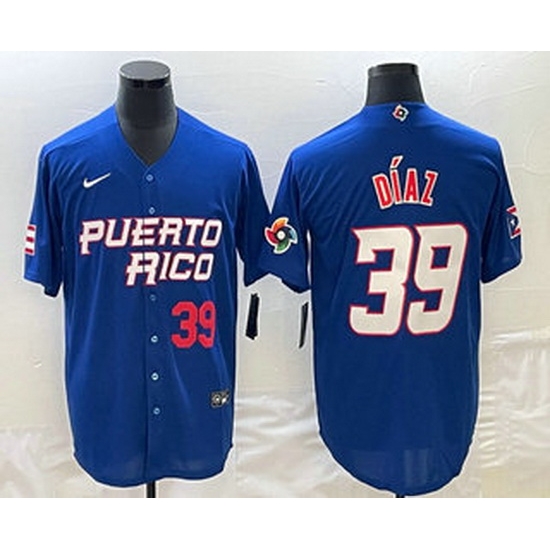 Men's Puerto Rico Baseball #39 Edwin Diaz Number 2023 Blue World Baseball Classic Stitched Jerseys Men's Puerto Rico Baseball #39 Edwin Diaz Number 2023 Blue World Baseball Classic Stitched Jerseys