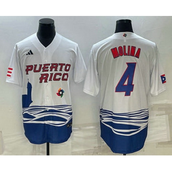 Men's Puerto Rico Baseball #4 Carlos Correa 2023 White World Baseball Classic Stitched Jersey Men's Puerto Rico Baseball #4 Carlos Correa 2023 White World Baseball Classic Stitched Jersey