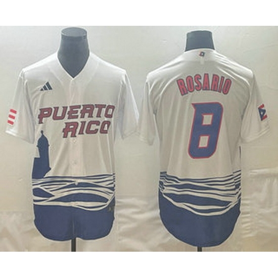 Men's Puerto Rico Baseball #8 Eddie Rosario 2023 White World Classic Stitched Jersey Men's Puerto Rico Baseball #8 Eddie Rosario 2023 White World Classic Stitched Jersey