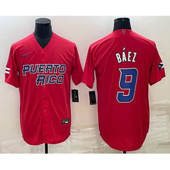 Men's Puerto Rico Baseball #9 Javier Baez 2023 Red World Baseball Classic Stitched Jersey Men's Puerto Rico Baseball #9 Javier Baez 2023 Red World Baseball Classic Stitched Jersey
