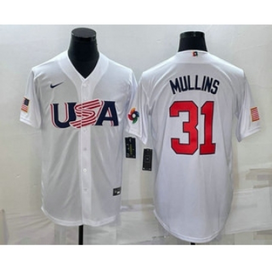 Men USA Baseball 31 Cedric Mullins 2023 White World Classic Stitched Jersey Men USA Baseball 31 Cedric Mullins 2023 White World Classic Stitched Jersey
