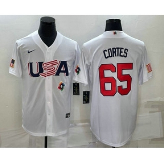 Men USA Baseball 65 Nestor Cortes 2023 White World Classic Stitched Jerseys Men USA Baseball 65 Nestor Cortes 2023 White World Classic Stitched Jerseys