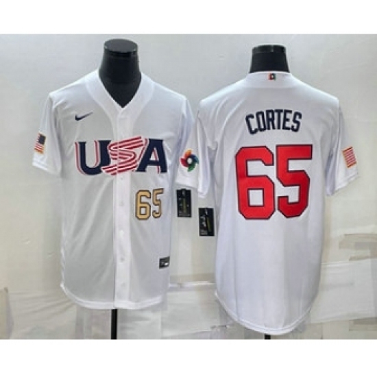 Men USA Baseball 65 Nestor Cortes Number 2023 White World Classic Stitched Jerseys Men USA Baseball 65 Nestor Cortes Number 2023 White World Classic Stitched Jerseys