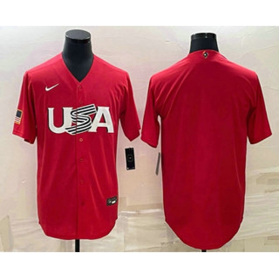 Men USA Baseball Blank 2023 Red World Classic Stitched Jerseys Men USA Baseball Blank 2023 Red World Classic Stitched Jerseys