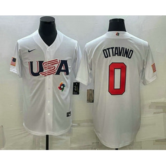 Men's USA Baseball #0 Adam Ottavino 2023 White World Baseball Classic Stitched Jersey Men's USA Baseball #0 Adam Ottavino 2023 White World Baseball Classic Stitched Jersey