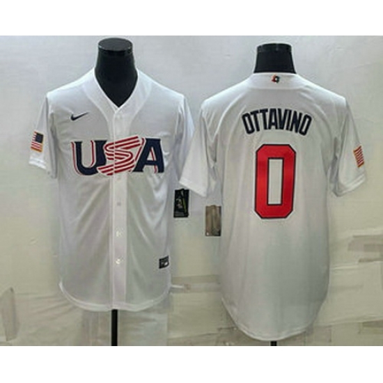 Men's USA Baseball #0 Adam Ottavino 2023 White World Baseball Classic Stitched Jerseys Men's USA Baseball #0 Adam Ottavino 2023 White World Baseball Classic Stitched Jerseys