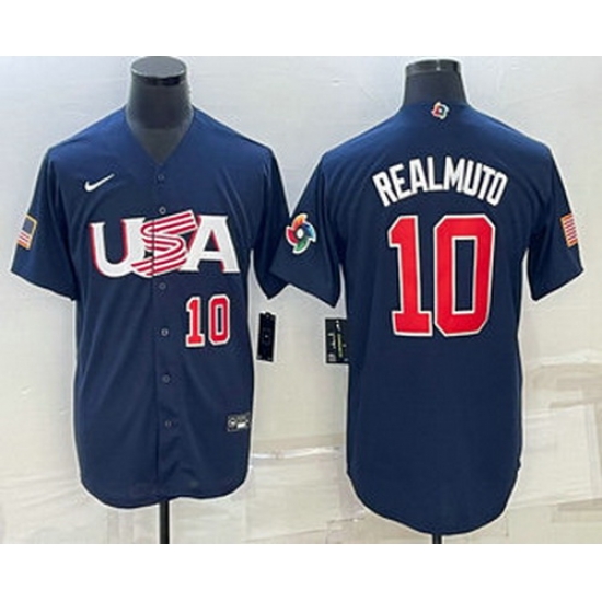 Men's USA Baseball #10 JT Realmuto Number 2023 Navy World Baseball Classic Stitched Jersey Men's USA Baseball #10 JT Realmuto Number 2023 Navy World Baseball Classic Stitched Jersey