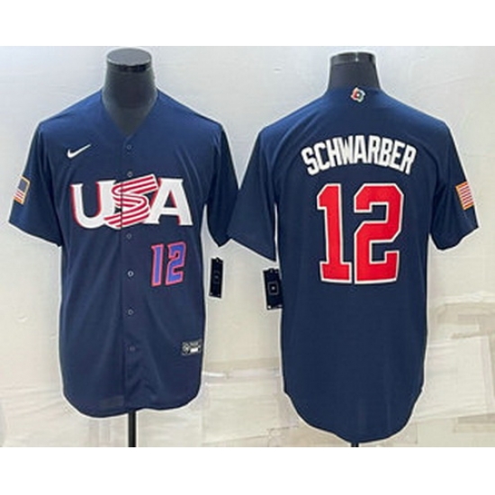 Mens USA Baseball #12 Kyle Schwarber Number 2023 Navy World Baseball Classic Stitched Jersey