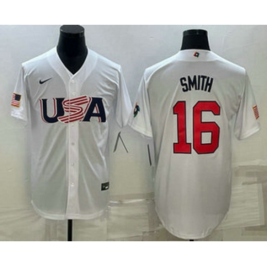 Men's USA Baseball #16 Will Smith 2023 White World Baseball Classic Stitched Jersey Men's USA Baseball #16 Will Smith 2023 White World Baseball Classic Stitched Jersey