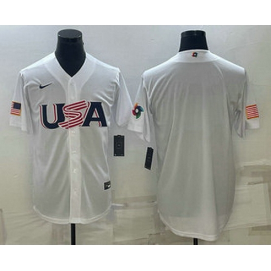 Men's USA Baseball 2023 White World Baseball Blank Classic Replica Stitched Jerseys Men's USA Baseball 2023 White World Baseball Blank Classic Replica Stitched Jerseys
