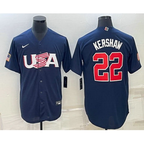 Men's USA Baseball #22 Clayton Kershaw 2023 Navy World Baseball Classic Stitched Jersey Men's USA Baseball #22 Clayton Kershaw 2023 Navy World Baseball Classic Stitched Jersey